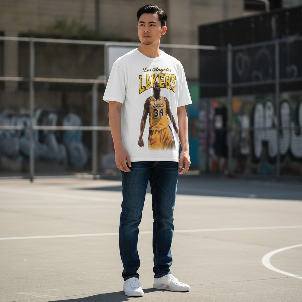 Mitchell & Ness Shaquille‎ ONeal Lakers Mens M White Graphic T-Shirt NBA Retro